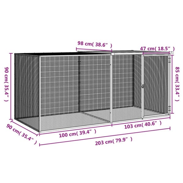 Chicken Cage with Roof Anthracite 203x98x90 Cm Galvanised Steel Tonkbtk Carousel 2