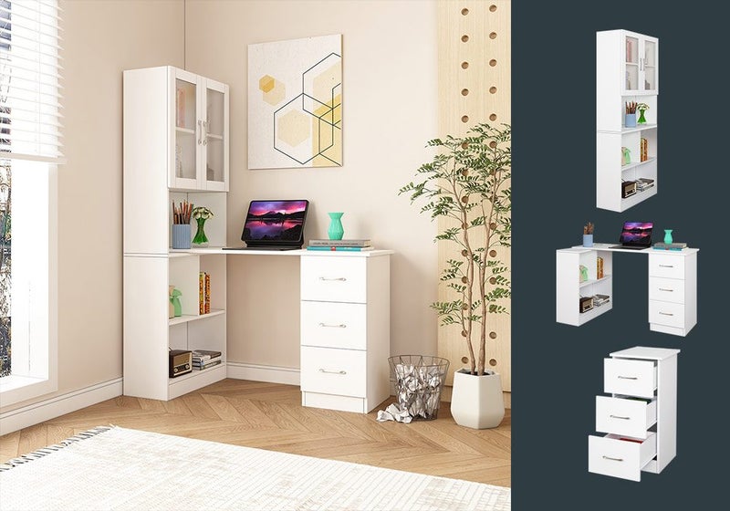 Computer Laptop Desk and Bookshelf Bookcase Study Table Office Writing 3in1 Carousel 1