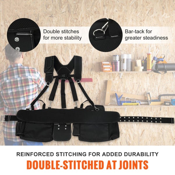 Tool Belt with Suspenders Adjustable Carpenter Tool Pouch 600D Polyester Carousel 2