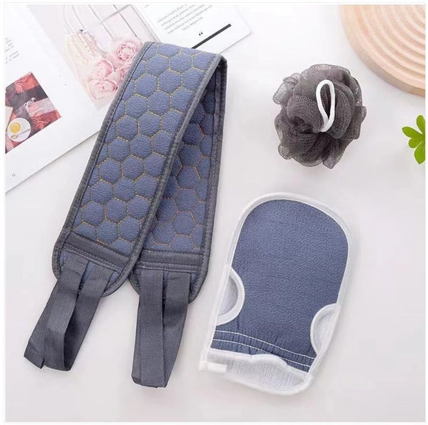 3pcs Bath Towel Set Thickened Dual Side Back Scrubber Gloves Bath Ball #DA101102 Carousel 1