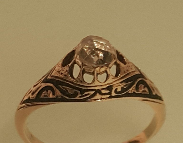 Antique Gold Rose Cut Diamond Enamel Ring Carousel 2