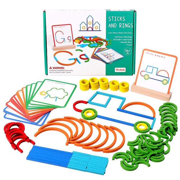 Wooden Creative Sticks And Rings Puzzle Intelligence Game Montessori Carousel 1