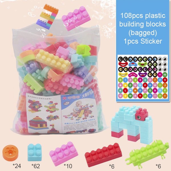 108PCS Plastic Building Blocks With Stickers Children Small Particle Carousel 1