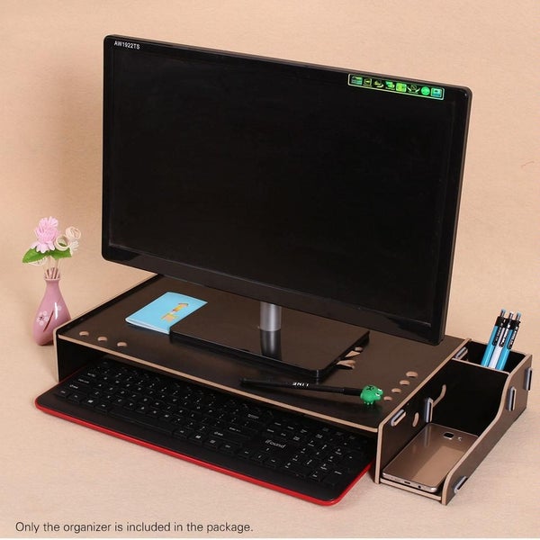 Elevated Wood Computer Monitor Stand Riser Laptop Shelf Desk Organizer with K... Carousel 19