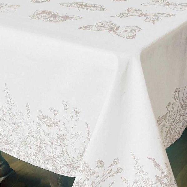 La Cuca Beige Cotton Printed Tablecloth Butterfly 250x160cm Carousel 2