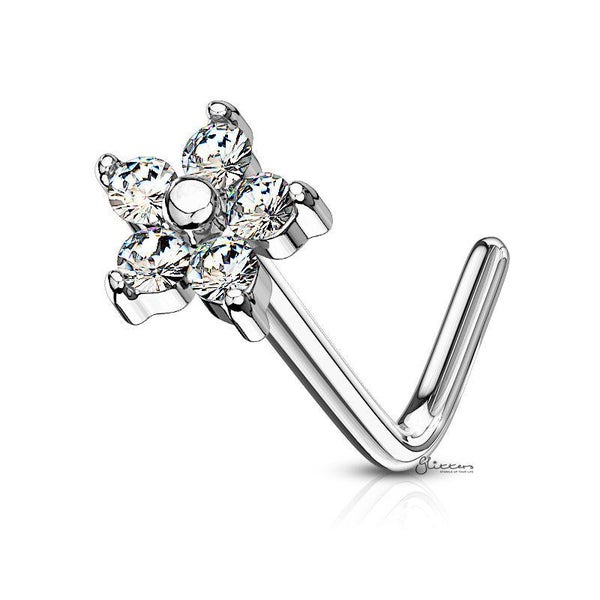 C.Z Flower L Bend Nose Stud Rings - Silver | Gold Carousel 1