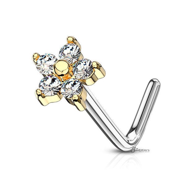 C.Z Flower L Bend Nose Stud Rings - Silver | Gold Carousel 2