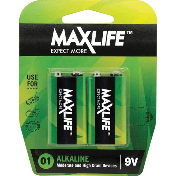 Maxlife 9 Volt Alkaline Batteries - 2 Pack Carousel 2