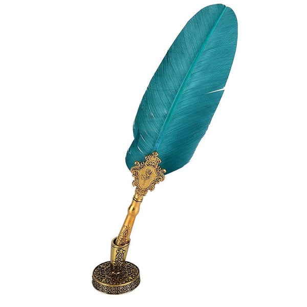 Retro Classical Fountain Pen Old Feather Dip Writing Pen Ink Bottle with Nibs Carousel 1