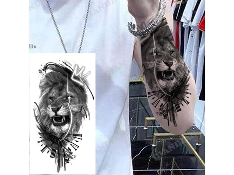 1pc Lion Men Waterproof Temporary Tattoo Black Transfer Clock Carousel 1