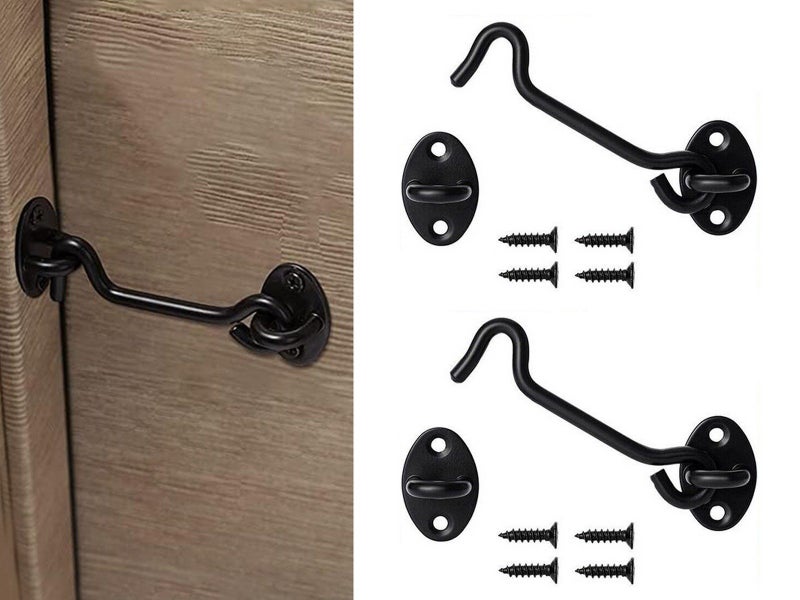 2Pcs 4inch Cabin Hook Eye Latch Shed Gate Hook Window Barn Door Latch Black Carousel 1