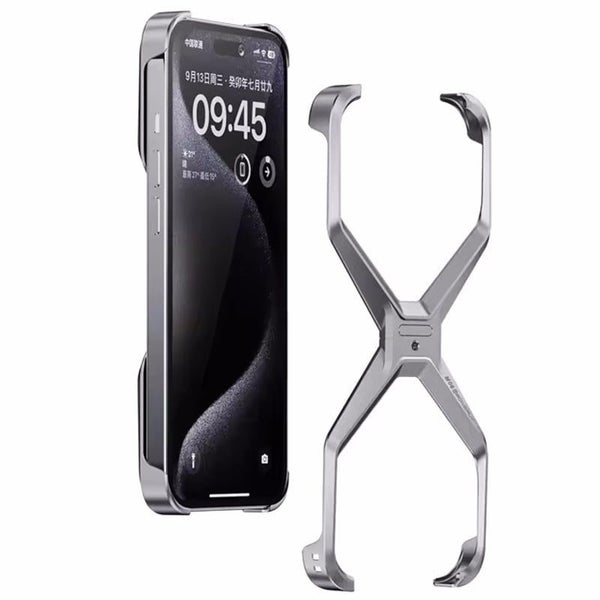 Aluminum Alloy X-shaped Metal Frame Phone Case for iPhone 15 Pro(Silver) Carousel 1
