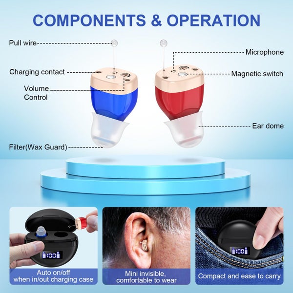 Hearing Aid for Seniors Rechargeable In-ear Hearing Aids with Charging Case Carousel 2