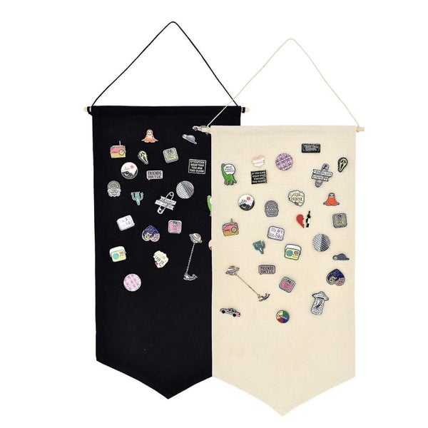 2pcs Pin Badge Display Banners Canvas Hanging Brooch Organizer Storage Case Carousel 1