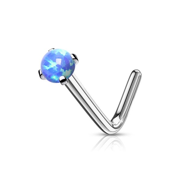 316L Surgical Steel "L" Bend Nose Stud - Opal Blue Carousel 1