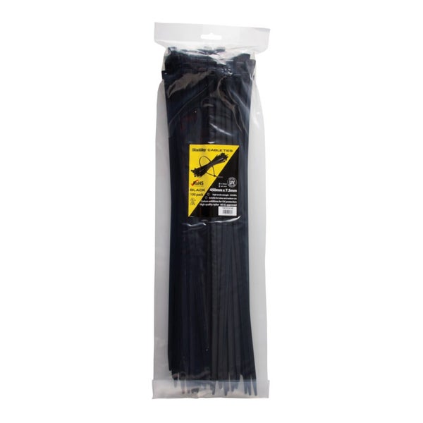 STANWAY Light Heavy Duty UV Black Cable Tie (450mm x 7.5mm) - 100 Pack Carousel 1