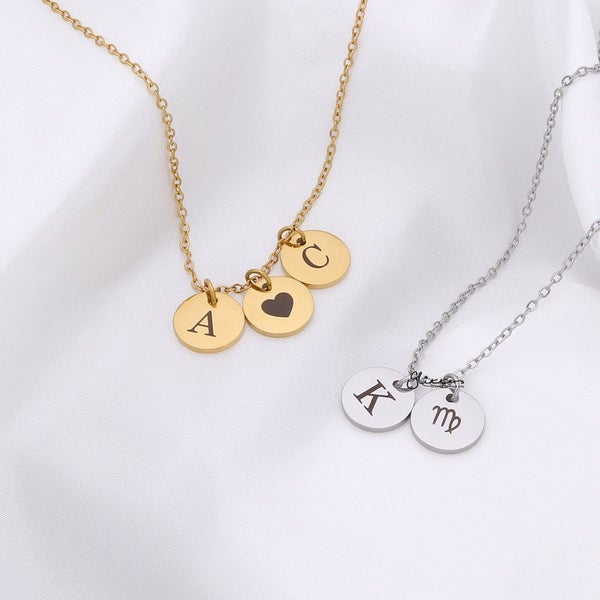 Personalised Round Disc Necklace - Initials | Symbols | Zodiac Carousel 2