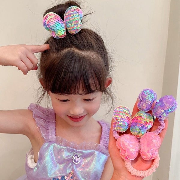 White Kids Hair Sequin Bowknot Hair Ties Elastic Hair Bands Carousel 2