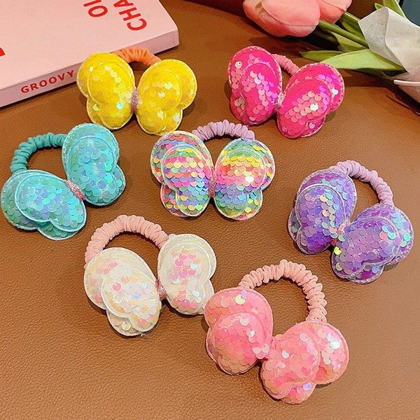 White Kids Hair Sequin Bowknot Hair Ties Elastic Hair Bands Carousel 3