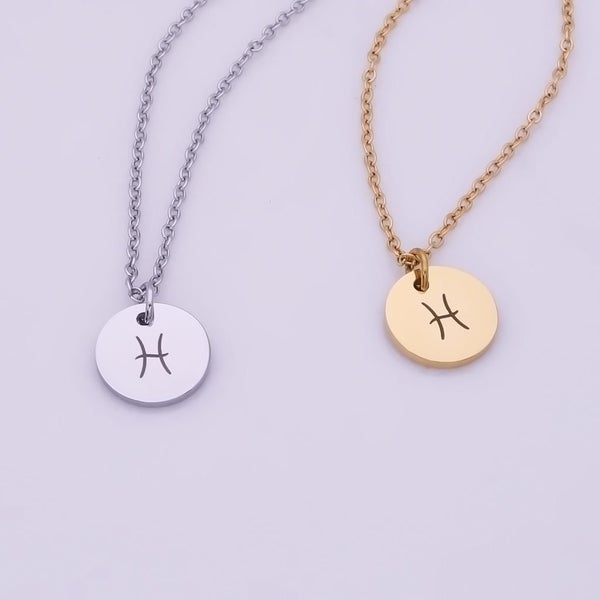 Personalised Round Disc Necklace - Zodiac & Birthstone Carousel 1