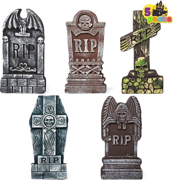17 Halloween Foam Rip Graveyard Tombstones (5 Pack), Yard Sign Headstone Decorat Carousel 1