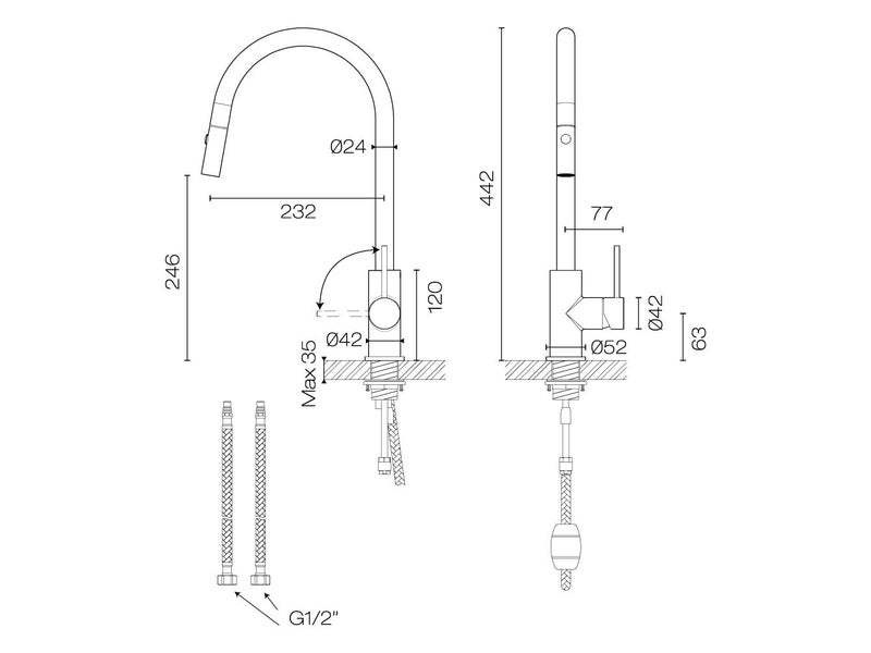 Tube Kitchen Mixer With Pull Out Spray Brushed Gunmetal PVD *Second* Was $999 Carousel 2