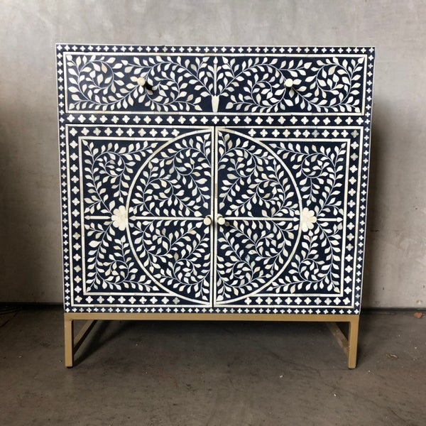 Bone Inlay Scroll Vine Cabinet in Blue Carousel 1