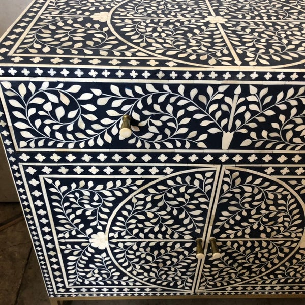 Bone Inlay Scroll Vine Cabinet in Blue Carousel 2