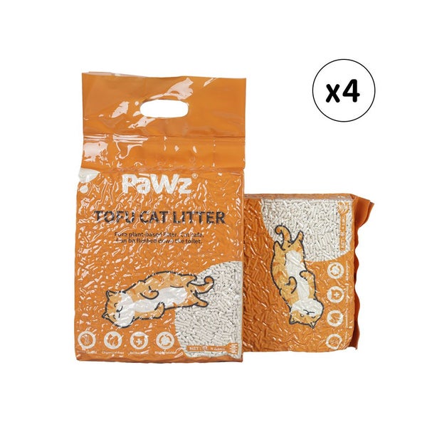 Pawz 2.5kg Tofu Cat Litter Clumping Flushable Fast Super Absorben Natural x4 Carousel 1