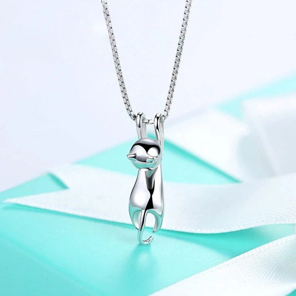 Hang In There Necklace - Silver, Cat, Kitty, Jewellery, Subtle, Classy Carousel 2