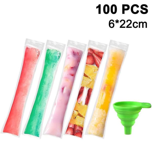 Popsicle Bags, 100 Pack Ice Pop Mold Bags-comes With Funnel 22x6cm Carousel 1