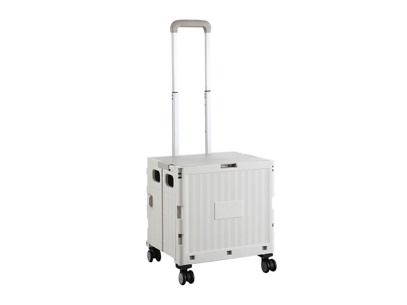 Folding Utility Cart Rolling Crate Handcart with Lid for Camping Shopping Grey Carousel 1