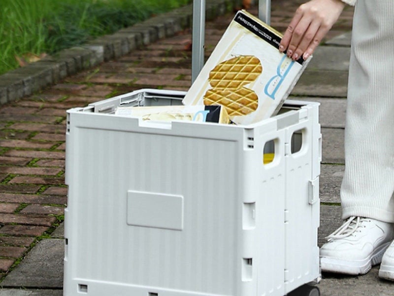 Folding Utility Cart Rolling Crate Handcart with Lid for Camping Shopping Grey Carousel 2
