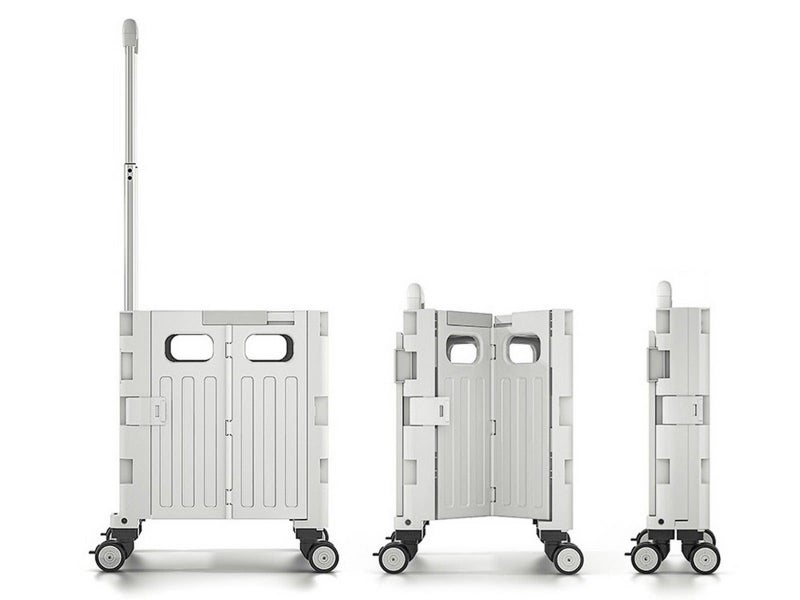 Folding Utility Cart Rolling Crate Handcart with Lid for Camping Shopping Grey Carousel 3