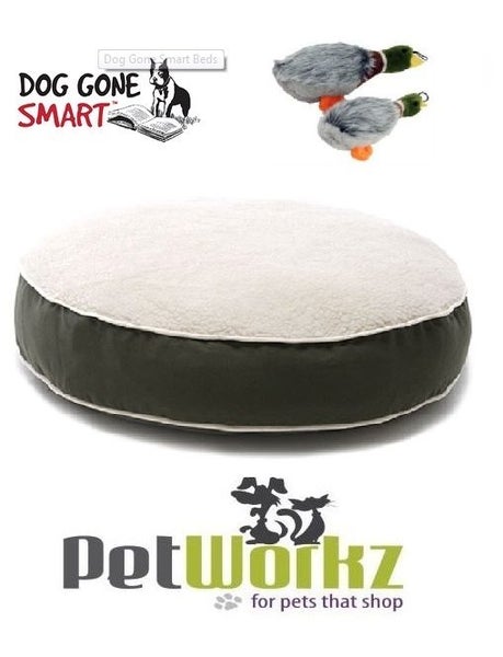 DOG BED - DOGGONE ROUND XTRA LARGE 105CM FLEECE TOP OLIVE Carousel 1