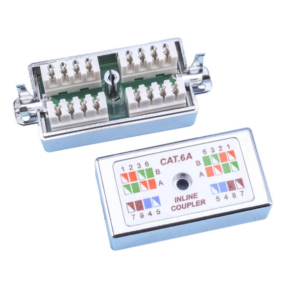 DYNAMIX Cat6A STP Inline Coupler, Punch Down. Silver Colour. RoHS Carousel 1