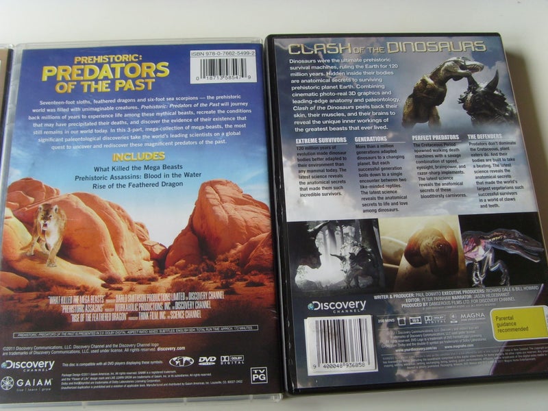 Discovery Dinosaur DVDs x 3 Clash Of, Predators, Essential 5 Discs 800+ Mins.62958561552385113
