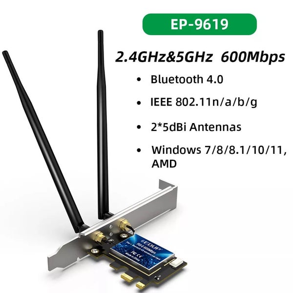 EDUP 600Mbps WIFI PCI Express Network Card 2.4G/5GHz Wireless Blue-tooth CHK29M Carousel 1