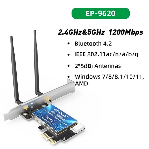EDUP 600Mbps WIFI PCI Express Network Card 2.4G/5GHz Wireless Blue-tooth CHK29M Carousel 2