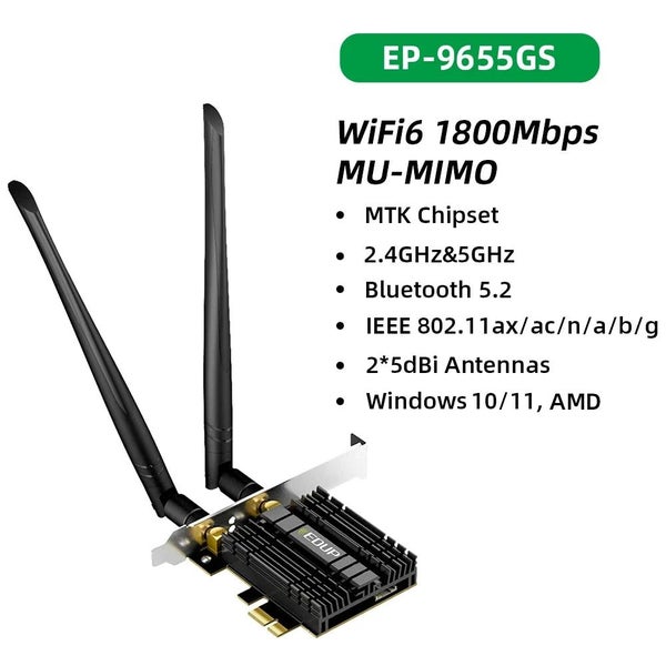 EDUP 600Mbps WIFI PCI Express Network Card 2.4G/5GHz Wireless Blue-tooth CHK29M Carousel 12