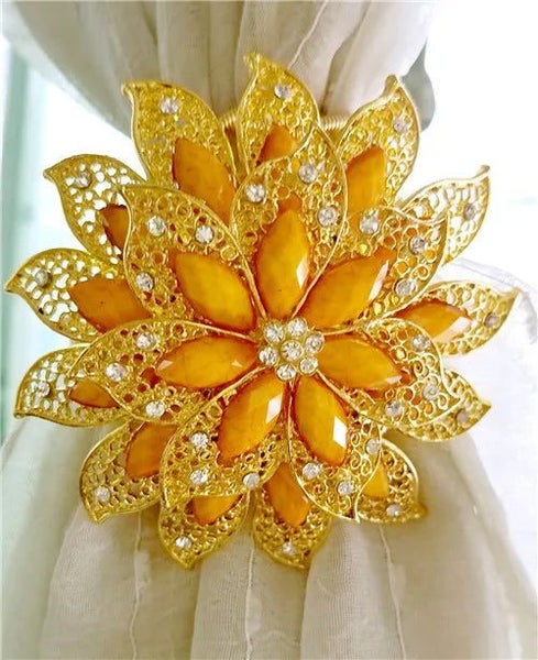 Flower Shaped Magnet Curtain Tieback Rings Spring Rhinestone Steel Wire M CHK29M Carousel 2