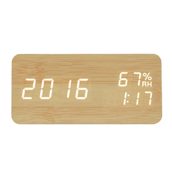 Alarm Clock LED Digital Wooden USB/AAA Powered Table Watch With Temperatu CHK29M Carousel 2