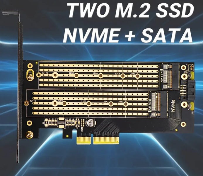 JEYI SK6 M.2 Dual M.2 PCIE 4.0 Adapter for NVMe / NGFF SSD, NVME (m Key) CHK29M Carousel 2