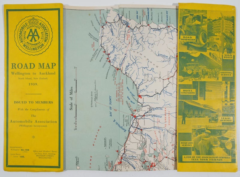 OLD AA ROAD MAP - WELLINGTON TO AUCKLAND 1939 Carousel 1