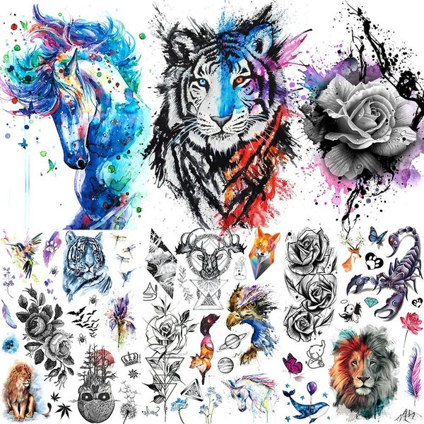 Watercolor Blue Unicorn Horse Temporary Tattoo Stickers Women Men Bdoy Ar CHK29M63615106719361110