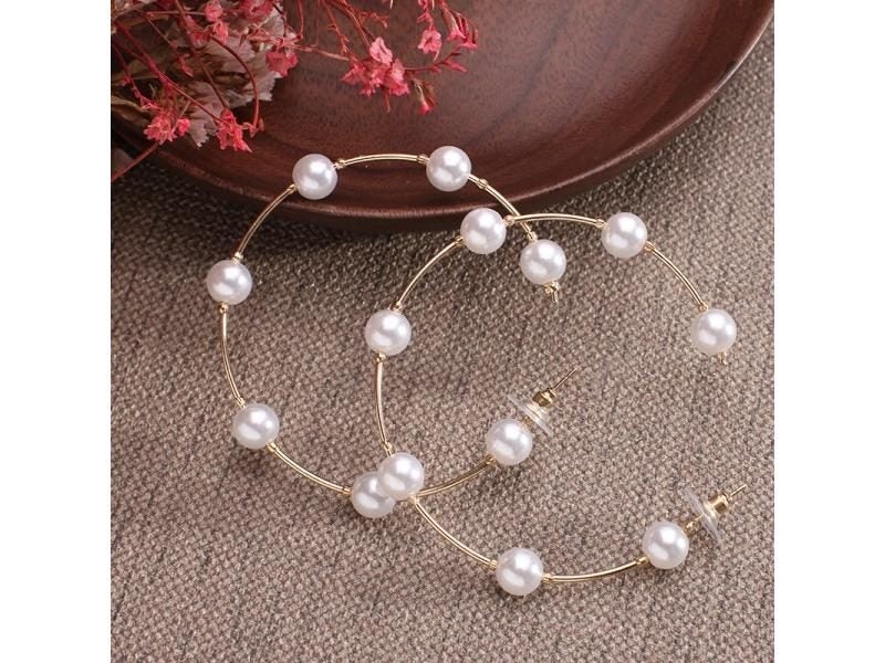 Simple Gold Metal Pearl Hoop Earrings For Women Party Jewelry Carousel 1