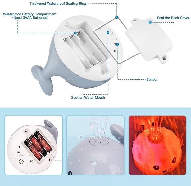 Whale Bath Toy Colourful LED Lights White Whale Sprinkler for Kids Infant Carousel 4