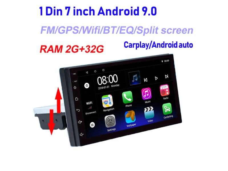 1DIN FM 7 Inch Adjustable Car Radio Android 9.1 Touch Screen 1080P Car Stereo Carousel 1
