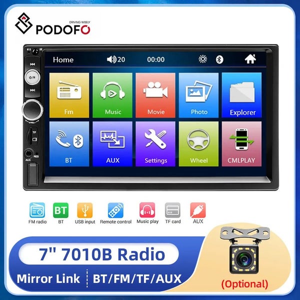 Podofo 2 Din Stereo Receiver With Carplay FM Bluetooth For VW Toyota Honda Carousel 2