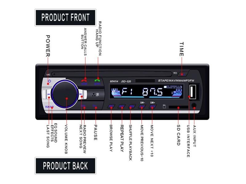 Hikity Car Radio Autoradio 1 Din Bluetooth SD MP3 Player JSD-520 Car Stereo FM Carousel 1